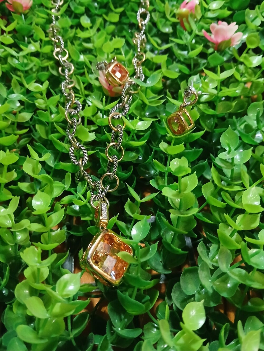 Gold-Tone Citrine Spark Pendant Necklace and Earrings Set